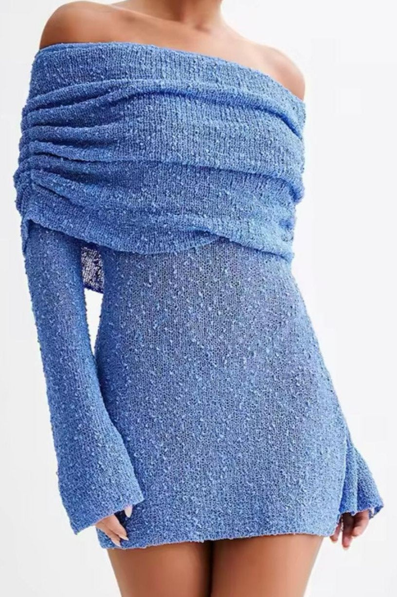 KELLY - Mini Strickkleid mit Carmenausschnitt